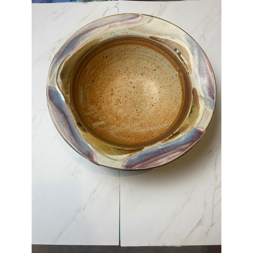 Studio Pottery Large Serving Bowl Handcrafted Stoneware Earthy Glaze 13.5 Inch